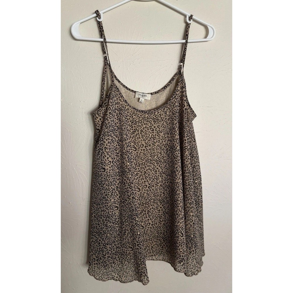 Umgee Womens Medium Camisole Top Spaghetti Strap Leopard Gold Boho Flowy